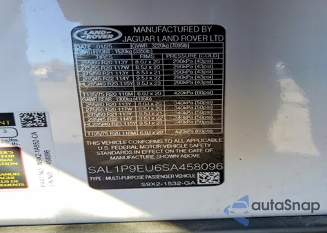 2025 Land Rover Range Rover Sport Se из США, поврежденный, VIN SAL1P9EU6SA458096